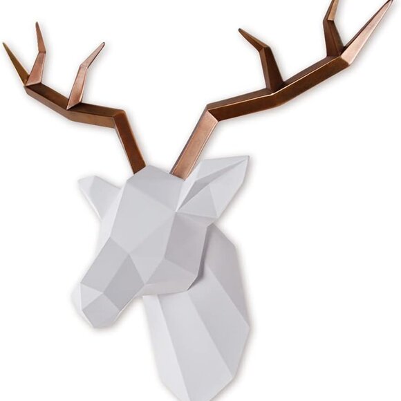 Faux Taxidermy Animal Head Wall Decor - White Deer Head Wall Mount - Decorative - Picture 1 of 6